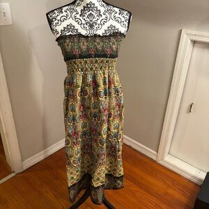 Cute Options Smocked Strapless Mini Dress Size Small Paisley Patterned Boho